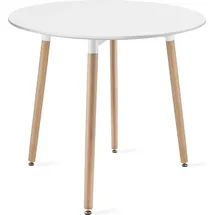 home collective Esszimmertisch Runder weißer Esstisch mit Beinen aus Naturbuche, 80 cm Durchmesser - Modernes und ergonomisches Design für Küche, Esszimmer, Wohnzimmer - Langlebige MDF-Platte