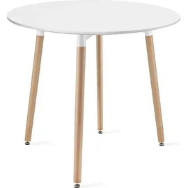 home collective Esszimmertisch Runder weißer Esstisch mit Beinen aus Naturbuche, 80 cm Durchmesser - Modernes und ergonomisches Design für Küche, Esszimmer, Wohnzimmer - Langlebige MDF-Platte