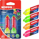 KORES Radiergummi Trino: 40523, für Bleistifte, sortiert, PVC 2 Stück