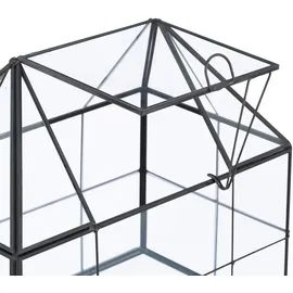 Relaxdays Pflanzenterrarium, Glas & Kupfer, 21x23x14 cm, Deko Glashaus Kakteen & Moos, Glaskasten Fensterbank, schwarz