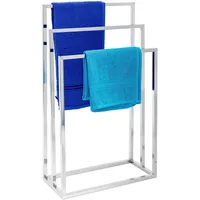 Relaxdays Handtuchständer HxBxT:82,5x46x21cm, verchromtes Metall, 3 Stangen, Badaccessoire/Kleiderbutler, silber