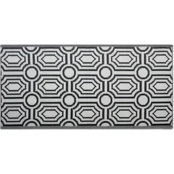 Outdoor Teppich schwarz 90 x 180 cm geometrisches Muster zweiseitig Kurzflor BIDAR