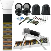 Vevor Highbanker Goldwaschset 127 cm (50 Zoll), 3-in-1 Faltbare Goldwaschrinne aus Aluminiumlegierung, 26-tlg. Tragbares Prospektionsset mit Goldwaschpfannen, Klassiersieb, Magnet, Rucksack, Zubehör