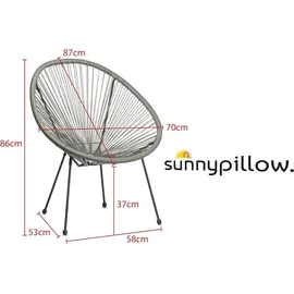 sunnypillow Acapulco Gartenstuhl 2er Set 2 x 70 x 70 x 85 cm grau