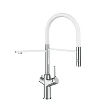 VIZIO 3 Wege Wasserhahn Küchenarmatur BOD mit 360° Schwenkbarem Auslauf Abnehmbare 2 Strahl Handbrause Verchromt Weiß