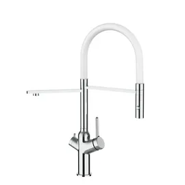 VIZIO 3 Wege Wasserhahn Küchenarmatur BOD mit 360° Schwenkbarem Auslauf Abnehmbare 2 Strahl Handbrause Verchromt Weiß