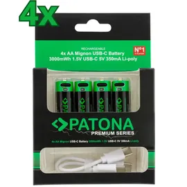 PATONA 16x PATONA Premium USB-C 4x AA Akkus Lithium 1.5V 3000mWh (4x 4er Blister)