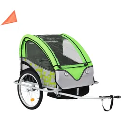 2-in-1 Fahrradanhänger und Kinderwagen Grün und Grau