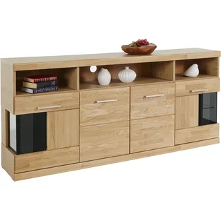 Home Affaire »Ribe,180cm breit,Oberplatte aus Massivholz, 9 Fächer«, Holz massiv, Holzwerkstoff, Metall Griffe,2Türen mit Glaseinsatz