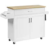 Goplus Servierwagen Mit Schublade & Schrank, Rollbarer Küchenwagen, Beistellwagen Mit Verstellbarer Trennwand, 2 Raeder Mit Bremse, Aus Holz, Im Landhausstil, Für Küche Restaurant (weiss) - Goplus
