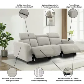 OTTO home 3-Sitzer OTTO HOME "SKAANE Struktur-Sofa, 229 cm, manuelle-u. elektrische Relaxfunktion", grau (anthrazit), B:229cm H:100cm T:100cm, 100% Polyester, Sofas, Relax-Funktion in 2 Sitzen, Kopfteilverstellung, Federkernpolsterung