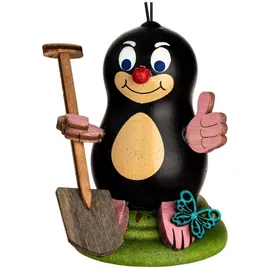 Kuhnert Dekoration/Holzfigur Maulwurf Paul - mit Spaten - handgefertigte kleine Dekofigur - Größe: ca. 6cm - Erzgebirgische Holzkunst - Made in Germany