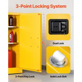 Vevor Feuerlöschschrank feuerlöschfähiger brennbarer Lagerschrank (110 L) mit verstellbarem Regal, Feuerlöschschränke aus kaltgewalztem & verzinktem Stahl, Gelb Schutzschrank Gefahrstoffschrank