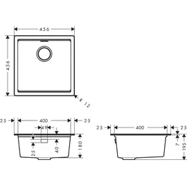 Hansgrohe S53 Unterbauspüle SilicaTec, 400x400mm, 43457170, Farbe: Graphitschwarz