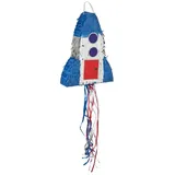 Relaxdays Pinata Raketen 30x40x9 cm Blau/Rot/Silber