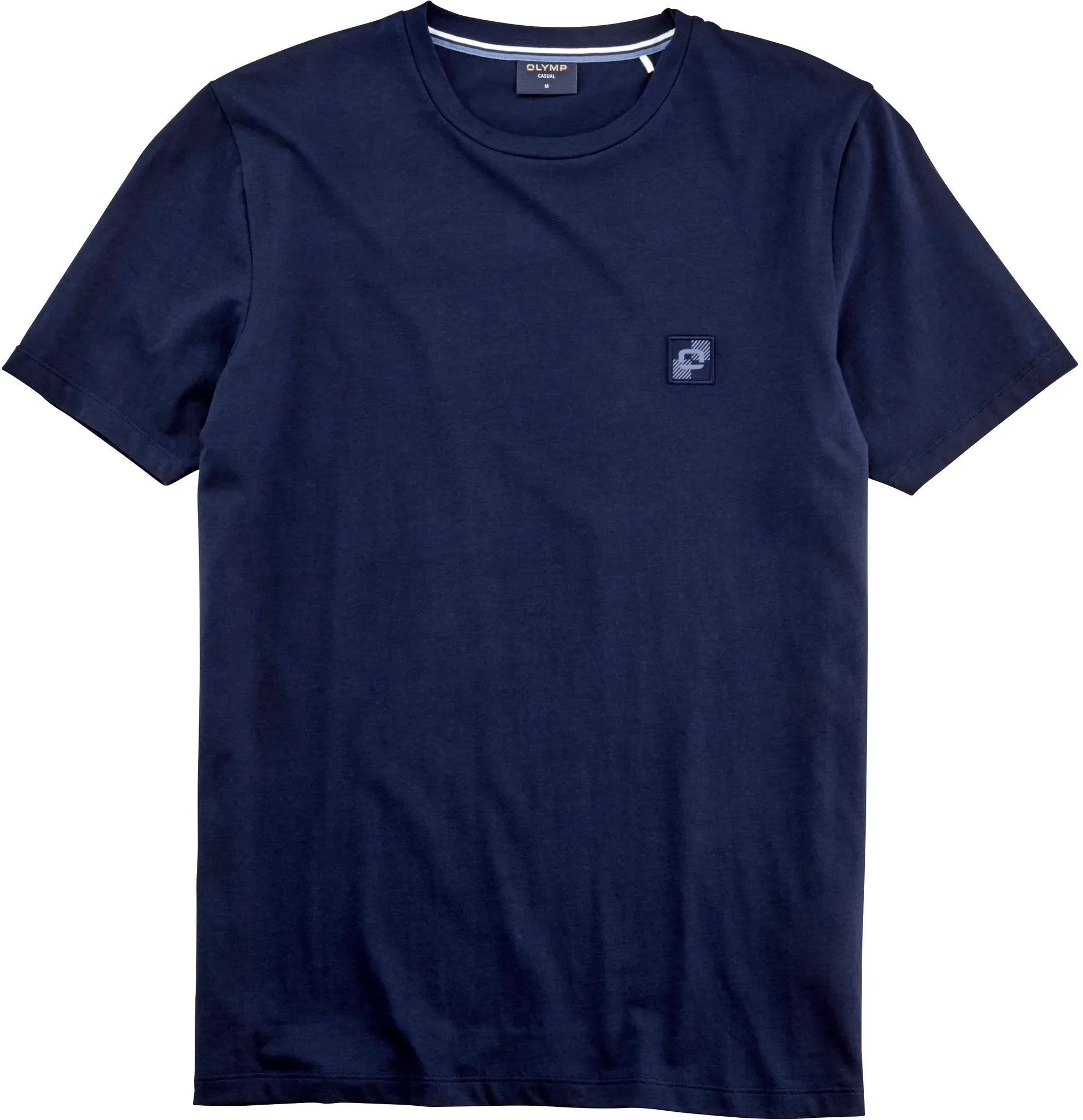 T-Shirt OLYMP "OLYMP Wirk Casual", Herren, Gr. S, blau (marine), Single Jersey, Obermaterial: 100% Baumwolle, unifarben, regular fit hüftlang, Rundhals, Shirts, mit Logo-Patch