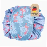 Intirilife Kosmetiktasche in GRAU ROSA Flamingo - 62 x 54 cm - Runder One Step Kulturbeutel mit Kordelzug zum Zusammenziehen mit 2 inneren Reißverschlussfächern zur Aufbewahrung von Make-Up etc.
