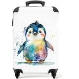 NoBoringSuitcases.com Kinderkoffer, Kinder Koffer, Koffer Kinder, Kinder Reisekoffer, Cabin Max 55x40x20, Trolley. Handgepäck Koffer, Koffer S, Handgepäck 55x40x20 cm (Pinguin - Aquarell)