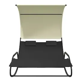 vidaXL Doppel-Schaukelliege mit Sonnendach Schwarz und Creme