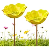 2/3 Stück Vogeltränke Blume, Metall Blumen Gartenstecker Vogeltränke, Dekorative Bienentränke für den Garten, Insektentränke Garten für Vögel, Bienen, Schmetterlinge (2 Stück-E)
