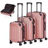 Arebos Koffer Reisekoffer 3er Set Hartschalen Koffer Trolley M-L-XL-Set, 4 Rollen rosa