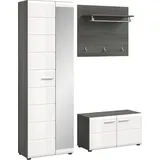 INOSIGN Garderoben-Set »Rumba, 3-teilig, Breite 155 cm, Hochglanz Front, bestehend aus:«, (3 St.), Garderobenschrank, Sitzbank, Garderobenpaneel, weiß