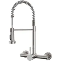 wasserhahn küche wandmontage mit ausziehbarem Sprühkopf, Hoch Gebogen Wandarmatur mit 2 Strahlarten 360° drehbar Mischbatterie Wand Wasserhahn Küche aus Edelstahl, gebürstetes Nickel