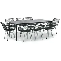 VidaXL 9-tlg. Garten-Essgruppe Schwarz Poly Rattan