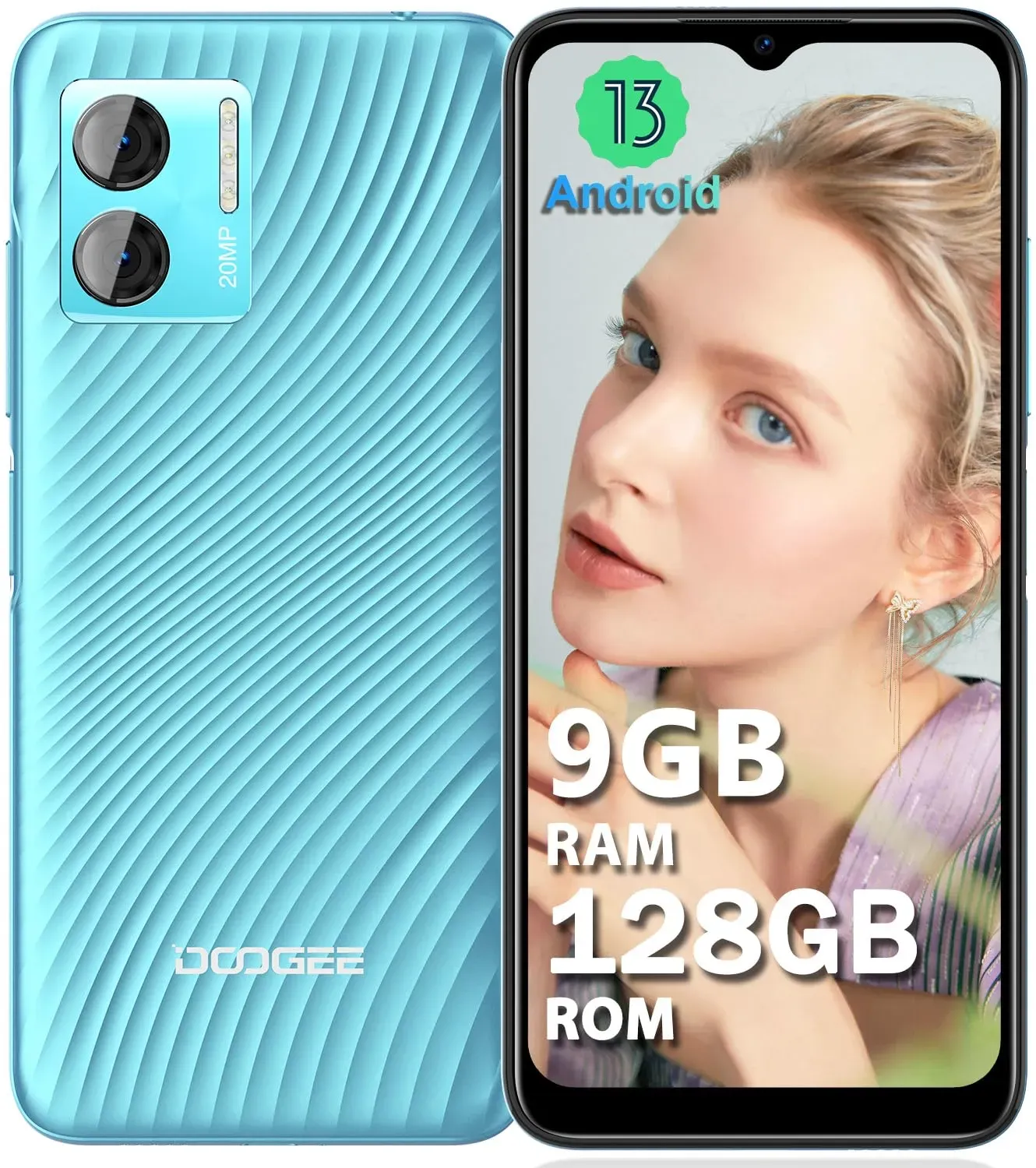 DOOGEE N50S (9GB+128GB) Smartphone Ohne Vertrag, 6.52" HD+ Display Handy Ohne Vertrag Android 13, 20MP+8MP Kamera, 4200mAh, Handy Günstig 4G Dual SIM, Simlockfreie Handys 5G Wi-Fi, BT5.0, OTG, Face ID