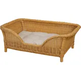 Krines Home Hundekorb Großer Rattan Hundekorb geflochten Hundebett Hund hoch mit Kissen, Rattan Korb, Hundecouch gelb