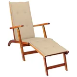 LAPOOH Liegestuhl mit Fußstütze und Auflage Akazie Massivholz, Gartenliege, Sonnenliege, Relaxliege, Deckchair, Terrassenstühle, Beach Chair, Saunaliege 3064017