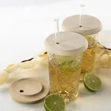 Maßkrugdeckel mit Glasstrohhalm, Buche 10 cm
