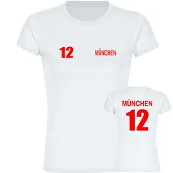 multifanshop Damen T-Shirt - München rot - Trikot Nummer 12 - Druck rot - Frauen