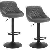 Woltu Barhocker 2er Set, Barstuhl, Gute gepolsterte Sitzfläche aus Samt, Höhenverstellbar, Drehbar, Dunkelgrau
