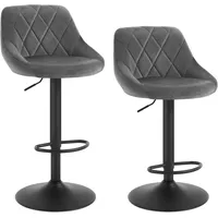 Woltu Barhocker 2er Set, Barstuhl, Gute gepolsterte Sitzfläche aus Samt, Höhenverstellbar, Drehbar, Dunkelgrau