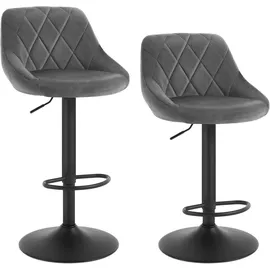 Woltu Barhocker 2er Set, Barstuhl, Gute gepolsterte Sitzfläche aus Samt, Höhenverstellbar, Drehbar, Dunkelgrau