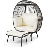 COSTWAY Gartensessel (2-St., mit Kissen und Hocker), Korbsessel Rattan mit Hocker, Kissen, 205kg beige