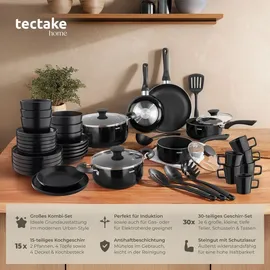 Tectake tectake® Küchenstarterset, Geschirrset aus Steingut, mit Glasur, hitzebeständig und kratzfest, inklusive 5 Küchenwerkzeugen