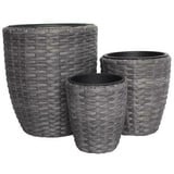 Rattan Pflanztöpfe 3er Set Blumentopf rund Blumenkübel Kunststoff