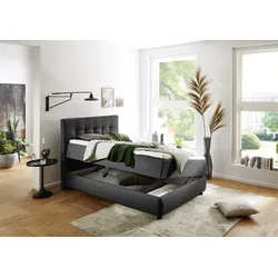 Boxbett "LILO", grau (anthrazit), B:107cm L:213cm, ATLANTIC HOME COLLECTION, Komplettbetten, Boxspringbett, inkl. Bettkasten und Topper
