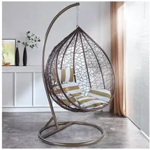 RAMROXX Luxus Hängesessel Miami XXL Polyrattan Korb und Gestell braun Weiss