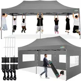 COBIZI Pavillon 3x6 Wasserdicht Stabil Winterfest mit 6 Seitenwand,Popup Faltpavillon Partyzelt,Sonnenschutz Gartenpavillon für Strand Hochzeit Camping mit Tasche mit Rollen(3 mal 6m Grau)