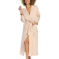 DKaren Bademantel Damen Frottee ohne Kapuze Melisa - Bademantel Damen Frottee Lang - Baumwolle Bademantel Damen Frottier-Bademantel Damen Lang Baumwolle XL Beige - XL