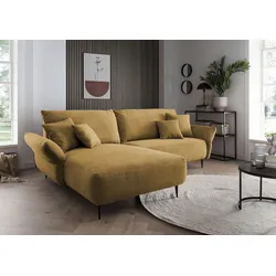 Ecksofa INOSIGN "Amarena L-Form", gold, B:286cm H:96cm T:178cm, 100% Polyester, Sofas, inklusive Armlehnenverstellfunktion, 4x Zierkissen gratis