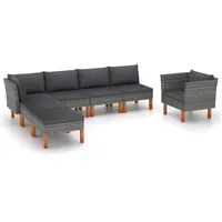 vidaXL 7-tlg. Garten-Lounge-Set Poly Rattan und Eukalyptusholz Grau