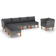 vidaXL 7-tlg. Garten-Lounge-Set Poly Rattan und Eukalyptusholz Grau