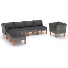 vidaXL 7-tlg. Garten-Lounge-Set Poly Rattan und Eukalyptusholz Grau