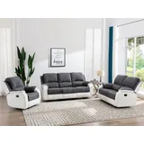 vente-unique Vente-unique-Relaxsofa 3-Sitzer - Microfaser & Kunstleder - Grau & Weiß - Brody