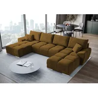 bromarkt Ecksofa NUBES Schlaffunktion Bettkasten U-Form 372x184x85cm Senf - Gelb