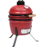 vidaXL Kamado Grill Smoker 2-in-1 Holzkohlegrill Kugelgrill Standgrill Gartengrill Keramikgrill Räucherofen Barbecue BBQ Keramik 56cm Rot